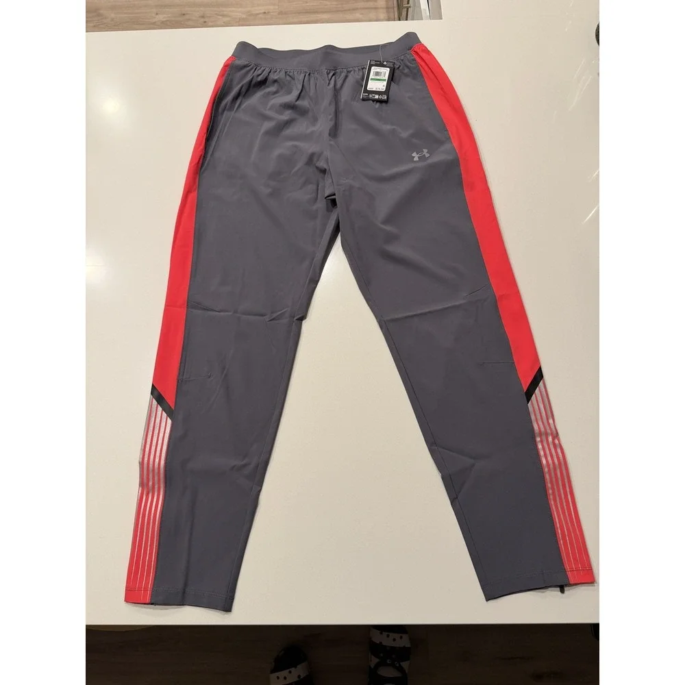 Under Armour UA Velociti Storm Mens Gray Red Training Pants 6005899 Large NWT